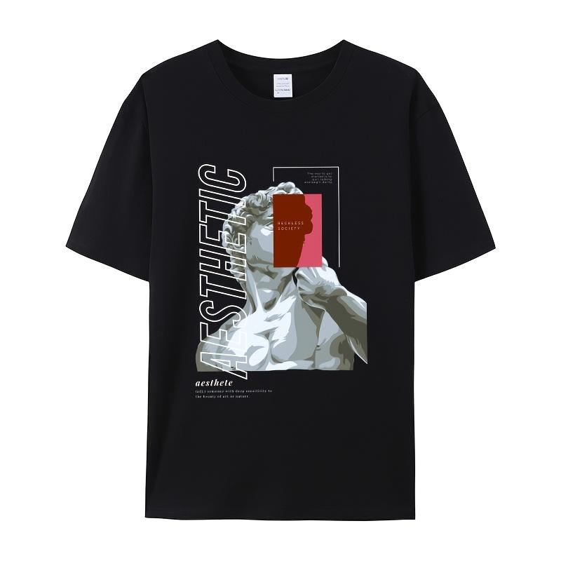 Classical Statue with Geometric OverlayPrint T-Shirt Summer Casual Streetwear Men Women Unisex Fashion Tshirt Top