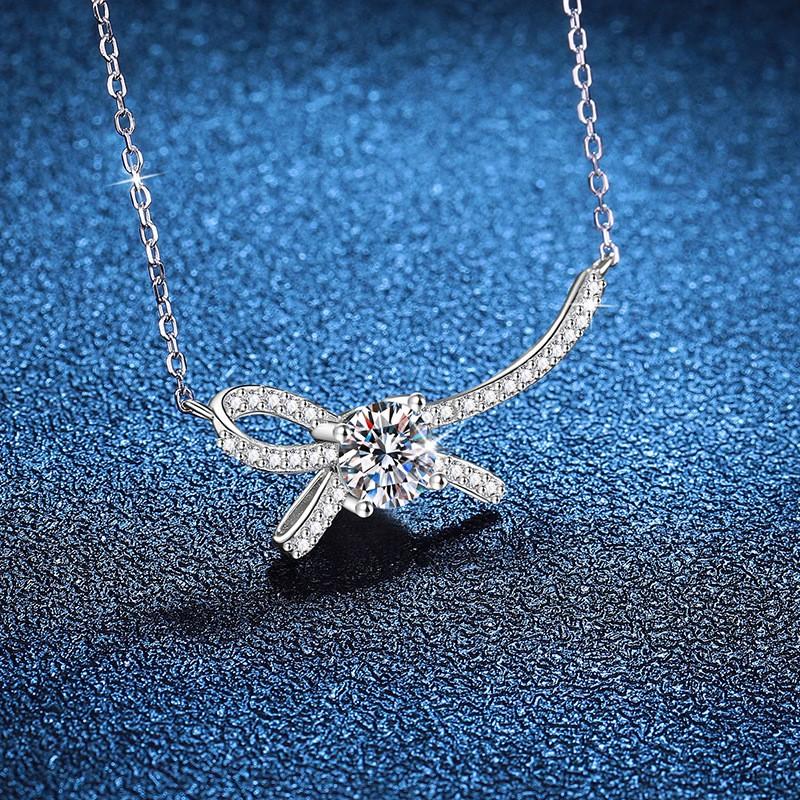 Moissanite Bow Necklace Clavicle Chain D Color 1ct Womens Fashion Jewelry