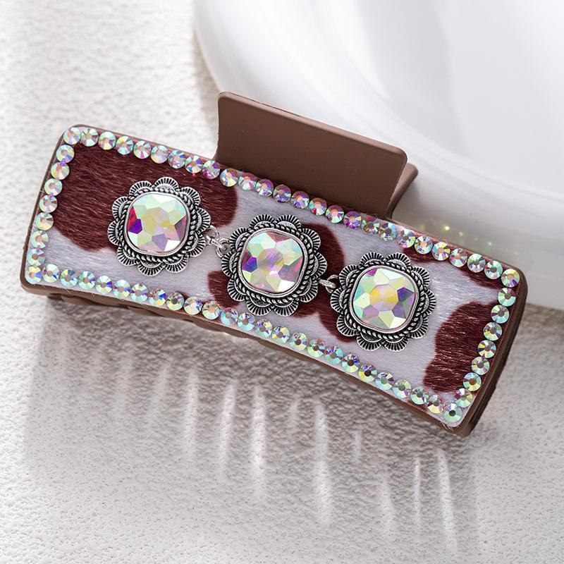 Bohemian Ethnic Style Turquoise Grab Clip Western Style Hairpin Retro Leopard Print Sequined Leather Fashion Disc Hairpin