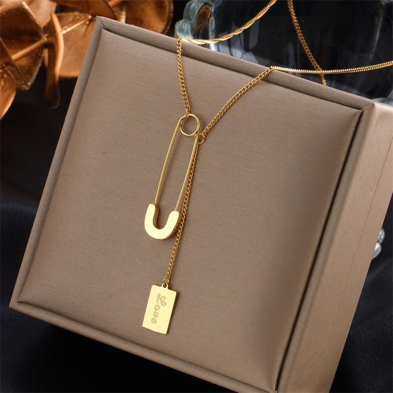 Stainless Steel New Gold Color Pin Necklace For Women Thin Pendant Accessories  Trend Gift Fashion Jewelry Collier