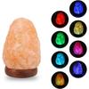 Lampe de nuit en roche de sel naturelle avec changement de 7 couleurs, mini petite lampe en cristal de sel pour la décoration de la maison et le cadeau - Forme naturelle, avec base en bois