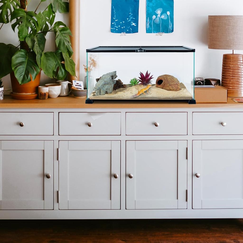 REPTI ZOO Gecko Hide Cave, 2 in 1 Snake Reptile Hideout for Hide & Rest & Breed & Feeding, Reptile & Amphibian Habitat Decor for Corn Snake, Small