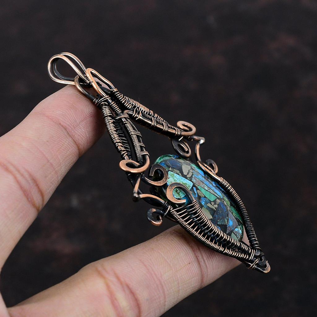 Kupfer Azurit Malachit Anhänger Kupferdraht umwickelter Anhänger Handgefertigter Edelsteinschmuck Brandneuer Anhänger Erstaunlicher Kupferschmuck Geschenk für Ihn