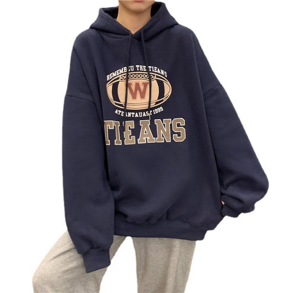 New sweater women's autumn and winter Korean version loose lazy style letter printing versatile hooded top velvet student sweater