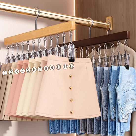 Closet Pants Hanger Closet Organizer with 10 or 12 Clips Space Saving Clothes Hanger for Leggings Pants Scarves Socks Hats Skirts Storage