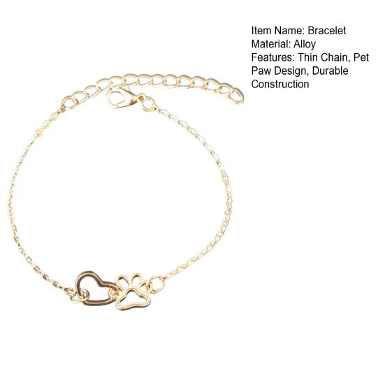 Women Bracelet, Thin Chain Design Adjustable Bracelet, Hollow Heart Dog Paw Print Healing Charm Bracelet, Multi-Purpose Wrist Anklet Accessory