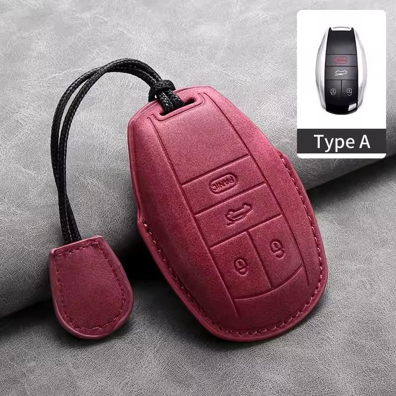 Suede Leather Car Remote Key Case Cover Shell Protection Bag Holder Styling Accessories For Bentley Bentayga 2017-2021 2AHMV-YK1