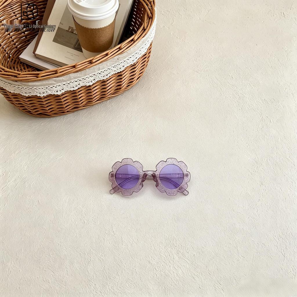Korean Style Sunflower Glitter Jelly Children's UV Protection Sunglasses