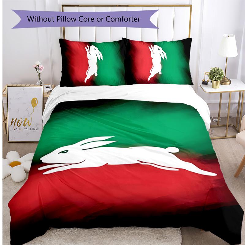 South Sydney Rabbitohs Set Lenzuola Stampato 3 Pezzi Copripiumino Morbido Traspirante Federe Set Lavabile Decorazione Camera da Letto Regalo per la Casa