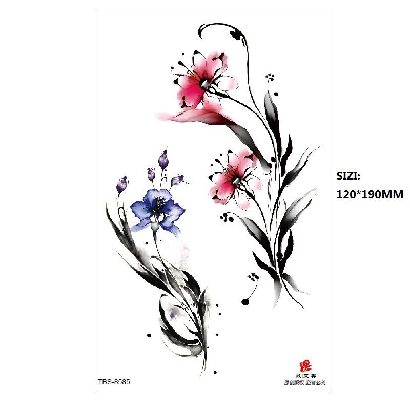 Hand Painted Original Color Flower Fox Phoenix Women'S Simulated Tattoo Water Transfer Tattoo Sticker