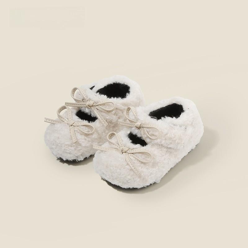 

Baby Girls Fuzzy Doodle Shoes Winter Warm Nonslip Flat Toddler Sneakers For Indoor Play 15 бежевий