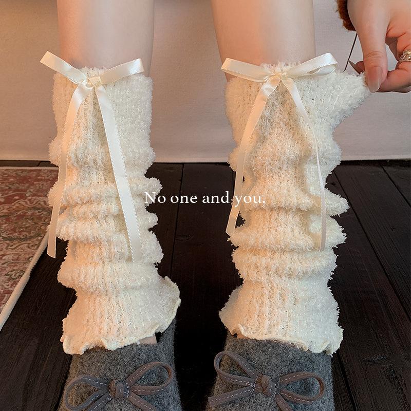 Lolita Socks High Elastic Knee High Leg Sleeves Plush Leg Warmers Skin-Friendly Long Calf Warmers For Daily Wear Fashion Dance