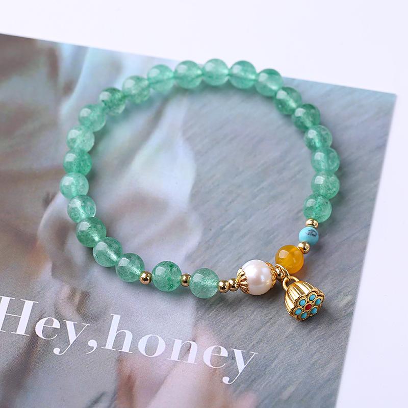Natural Crystal Bracelet, Green Strawberry Crystal Bead Bracelet. Bangles Women Fashion Jewelry Accessories Gift