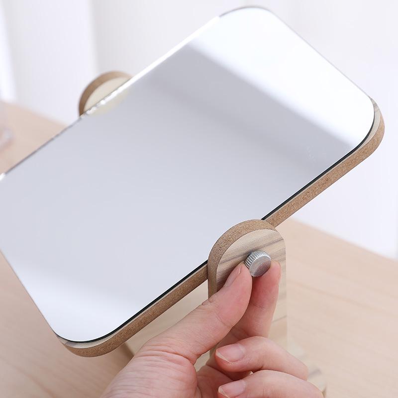 Portable Wooden Desktop Makeup Mirror – High-Definition, Rotating Vanity Mirror for Dorms and Students