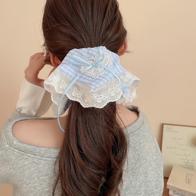 Lace love bow streamer square scarf hair band ins sweet small fresh headrope fashionable ponytail hair accessories