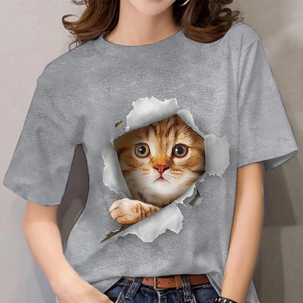 Women's Girl 3D Printed Cat Pattern Summer Casual Street Short Sleeved Top T-shirt