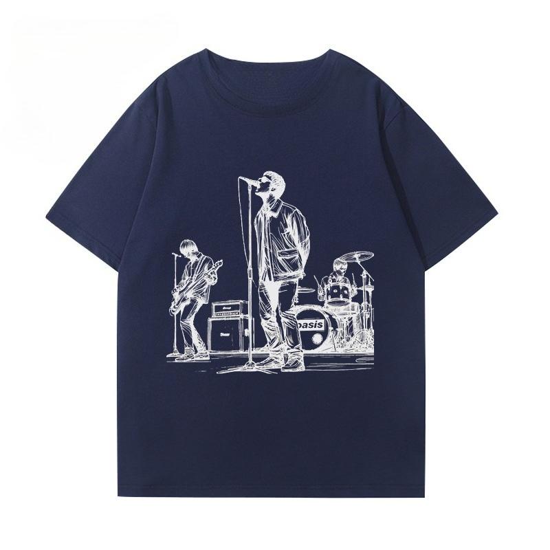 Oasi Band Album T-Shirt Men's and Women's Summer American Vintage British Rock Graffiti Short Sleeve Clothes Casual Top Popular