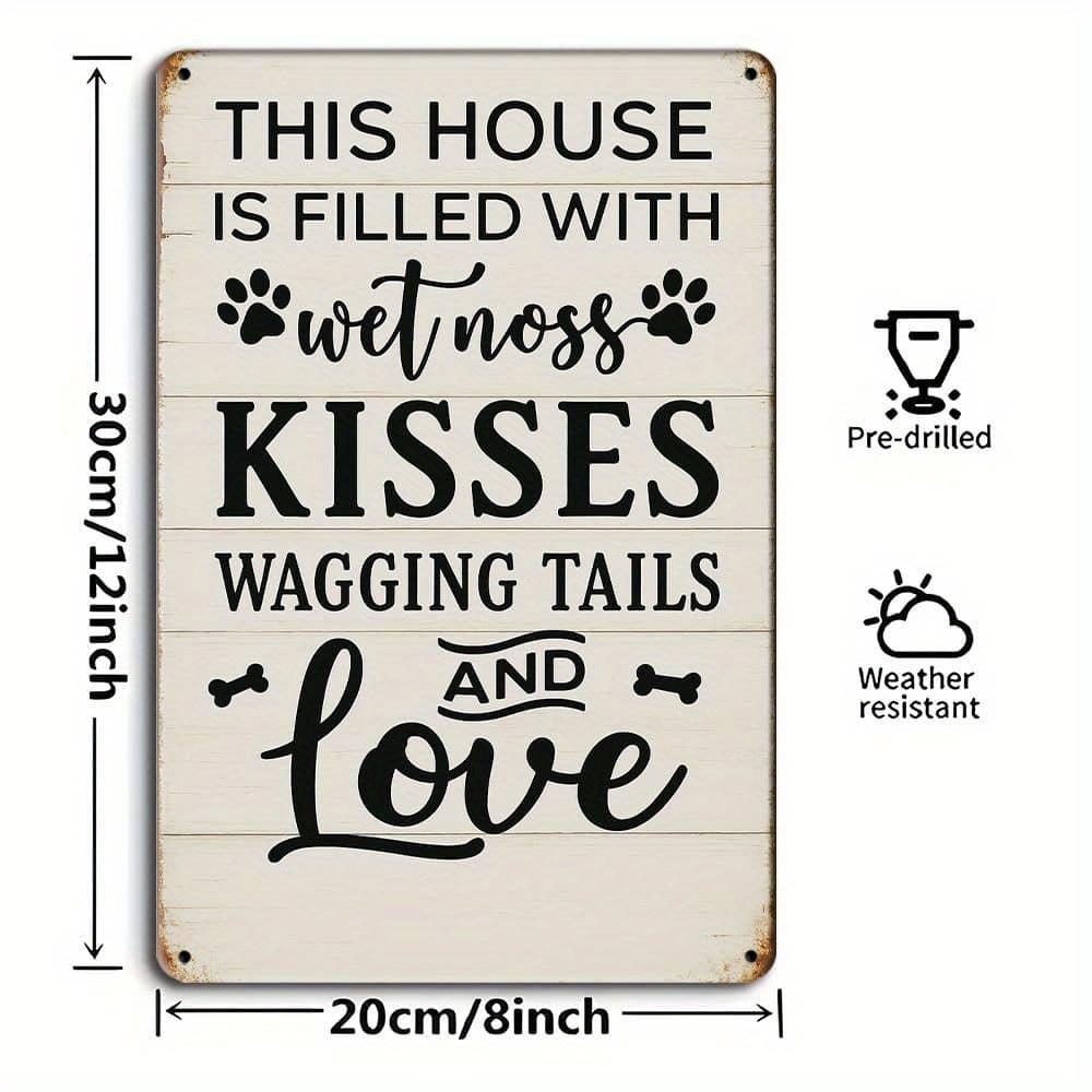 Wag Tail & Love  Funny Dog Metal Sign, 12x8 Inch, Vintage Wall Decor chiaro