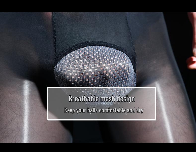 Γυαλιστερό μαύρο μεταξωτό ανδρικό εξαιρετικά λεπτό οριζόντιο ανοιχτό καλσόν