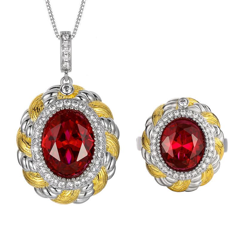 Jewelry Simulation Red Corundum Blue Spinel Jewelry Retro Brushed Set 12 * 16-10 * 12