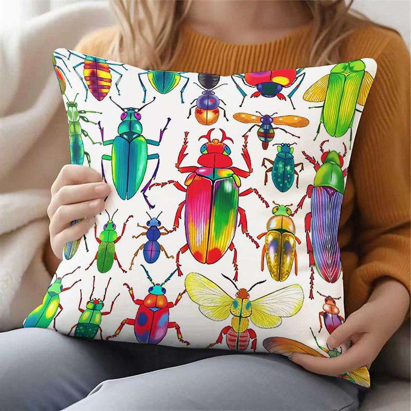 1pc 1pcs Double-Sided Beetle Bug Pillowcase Suitable for Sofa Bed Cushion Cover, Zipper Closure Machine Washable Contemporary Beetle-Themed Cushion Ca