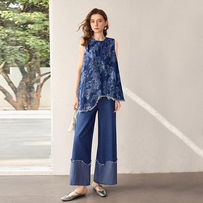 Women's Raw Edge Loose Denim Vest