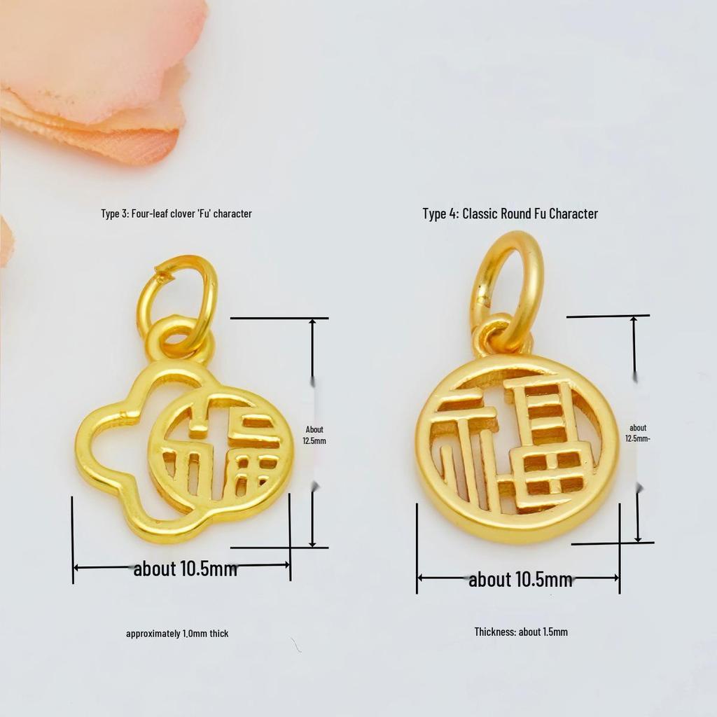 Gold Plated Shajin Fu Character Lucky Bag Necklace and Bracelet Charm