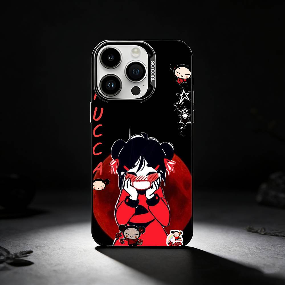 Chinese Doll Pucca And Garu Phone Case For iPhone 17,16,15,14,13,12,11 Plus,Pro Max,XS,Colored silver phone case