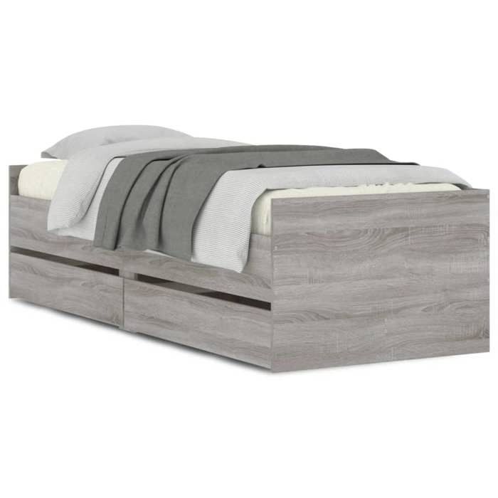 VidaXL Cadre de Lit avec Tiroirs, Lit Simple avec Sommier à Lattes, Lit Adulte de Chambre, Moderne, Sonoma Gris 90x190 cm 3207355