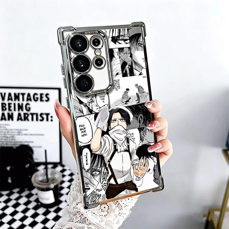 A-Attack On T-Titan Anime Plating Phone Case For Samsung Galaxy S24 S25 FE S26 Edge S23 Ultra S22 S21 Plus S20 Anti-Fall Airabag