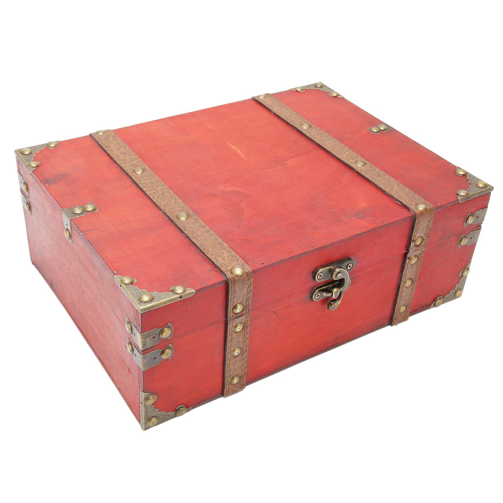 

Прямоугольный сундук с сокровищами, винтажный, большой емкости, укрепленные углы, деревянная шкатулка для открыток Large