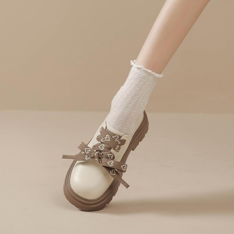 Bow Lace Up Oxford Shoe Style College Small Leather Shoes Female Students Platform Thick Heel Single Shoes