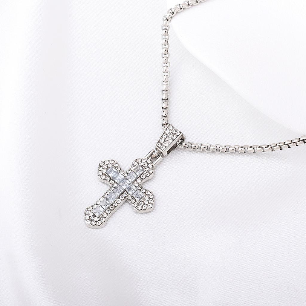 Personalized Versatile New Multi-color Zircon Pendant European and American Full Diamond Cross Necklace Hip-hop Trend Jewelry