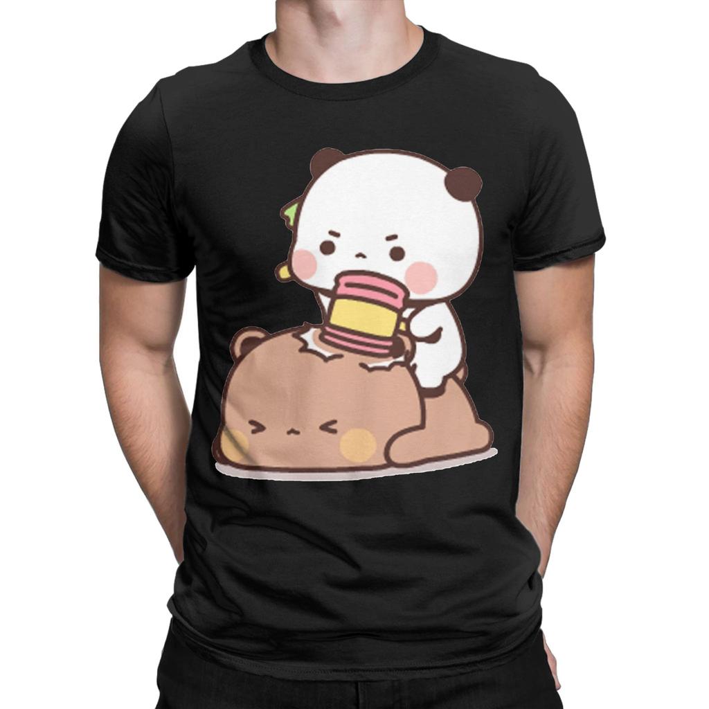 Panda And Brownie Bear Couple T Shirt Bubu and Dudu Pure Cotton Clothes Vintage Short Sleeve Crewneck Tee Shirt 4XL 5XL T-Shirt