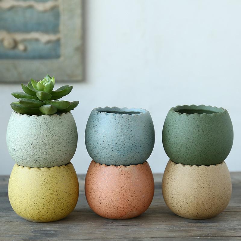 Drainage Half Dragon Egg Shell Design Ceramic Flower Pot Succulent Pots Garden Pots