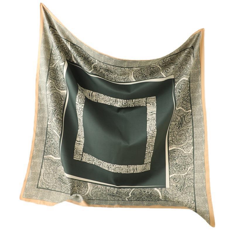 European and American Retro Printed Silk Scarf Twill Silk Large Square Scarf Travel Sunscreen Shawl Cashew Simple Scarf Autumn and Winter Women