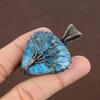 Natural Blue Apatite Gemstone Handmade Copper Wire Wrap Pendant 2.13" O4H70