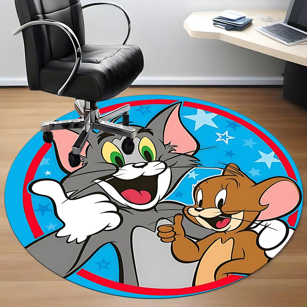1pc Tom Jerry Office Round Area Rug, Indoor Mat Suitable For Office, Under Office Chairs Bedroom Living Room Home Decor, Room Deco