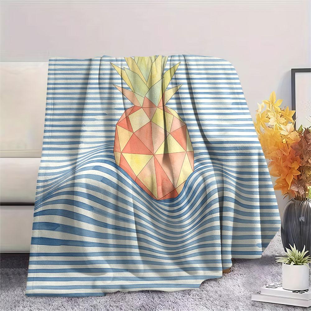 1PC Pineapple Waves Graphic Print Flannel Blanket Lightweight and Portable for Lunch Break Warmth and Comfort Halloween Gifts Holiday Present