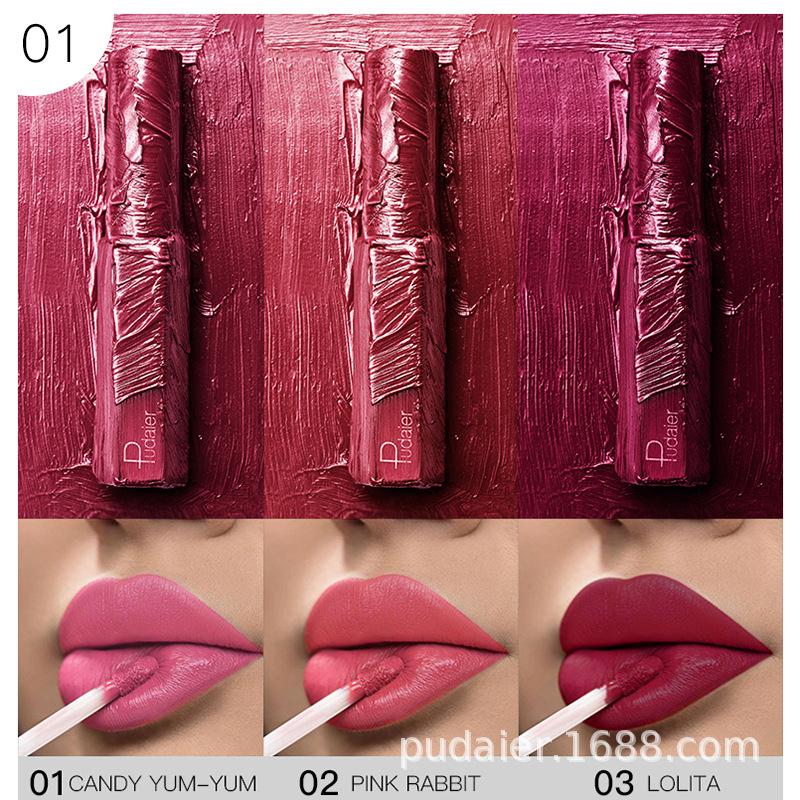 

JYL Макияж Pudaier Трехцветный Матовый Блеск для Губ Матовая Жидкая Помада Несмываемый Блеск для Губ 01# телесный