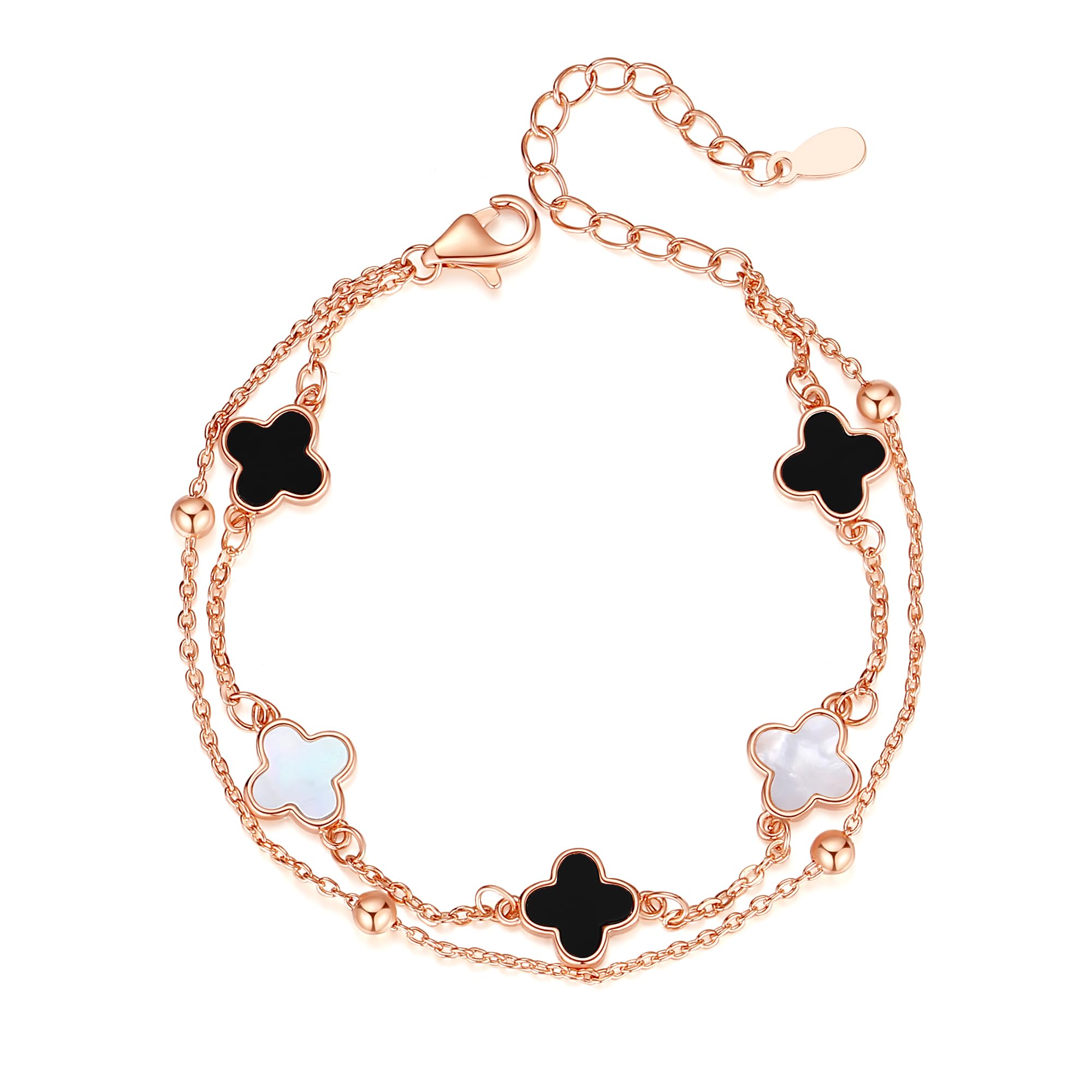 

Подвійний гіпоалергенний браслет із чотирма листками конюшини для весілля та дня народження, постачається з красивою подарунковою коробкою [YINCHIE] Жіночий браслет, мотив, популярний, ланцюжок, жіночий чорний