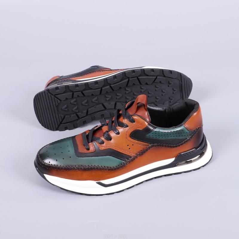 France Luxury Men Casual Sneaker Soild Brown  Sports Style Daily Lace-up Genuine Leather Flat Derby Shoes B16
