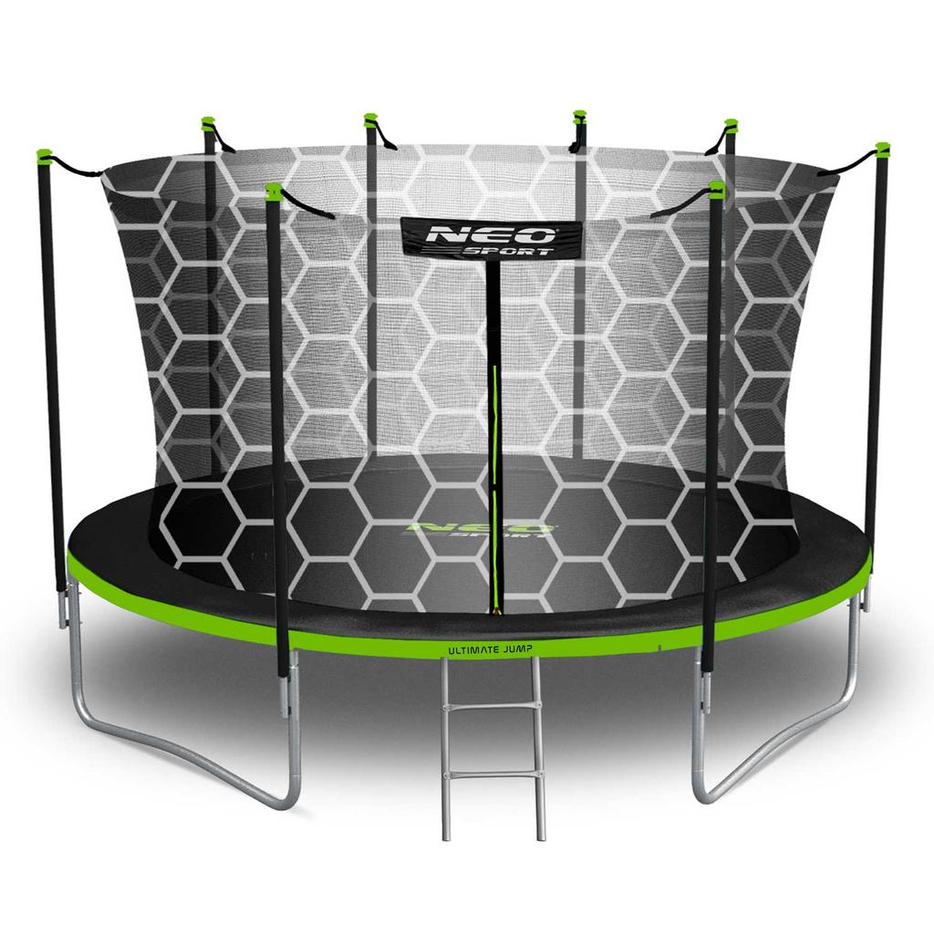 Trampolina Ogrodowa 12Ft/374Cm Z Siatką Wewnętrzną I Drabinką Neo-Sport