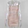 Sparkling Strapless Rhinestone Pleated Spaghetti Strap Bodycon Dress - Slim Fit & Off-Shoulder Style