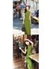 Elegant 2024 Summer Green Frog Button Dress: Chic Slimming, New Chinese Style, Long Dress.
