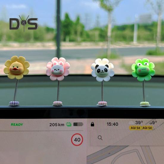 Car Dashboard Decorations Shaking Cartoon Animal Flower Ornament Car Accessoriea Home Office Desk Decoration with Spring