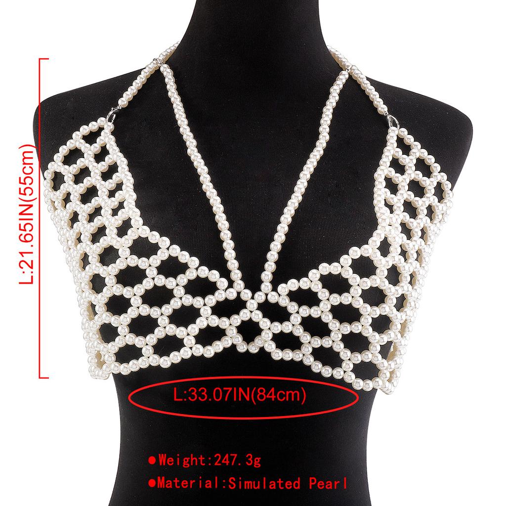 Fashionable Pearl Vest Trendy Hand-woven Body Chain Sexy Hollow Bikini Style Chest Ornament