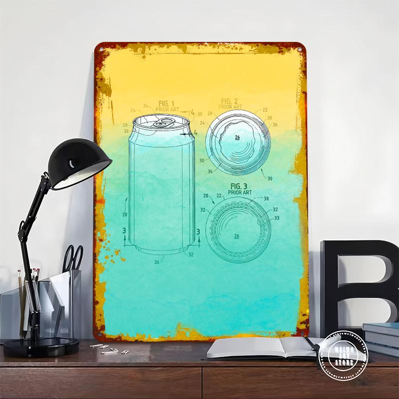 Can Patent Drawing Tin Plaque Poster Customized Wall Art Retro Vintage Metal Signs for Man Cave Aesthetic Decoration Room Decor