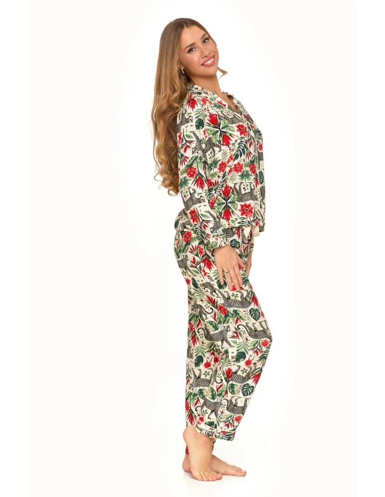 Women's Two-Piece Long Pajama Set, Button-Down, Viscose, Collar, MORAJ M PATT 1