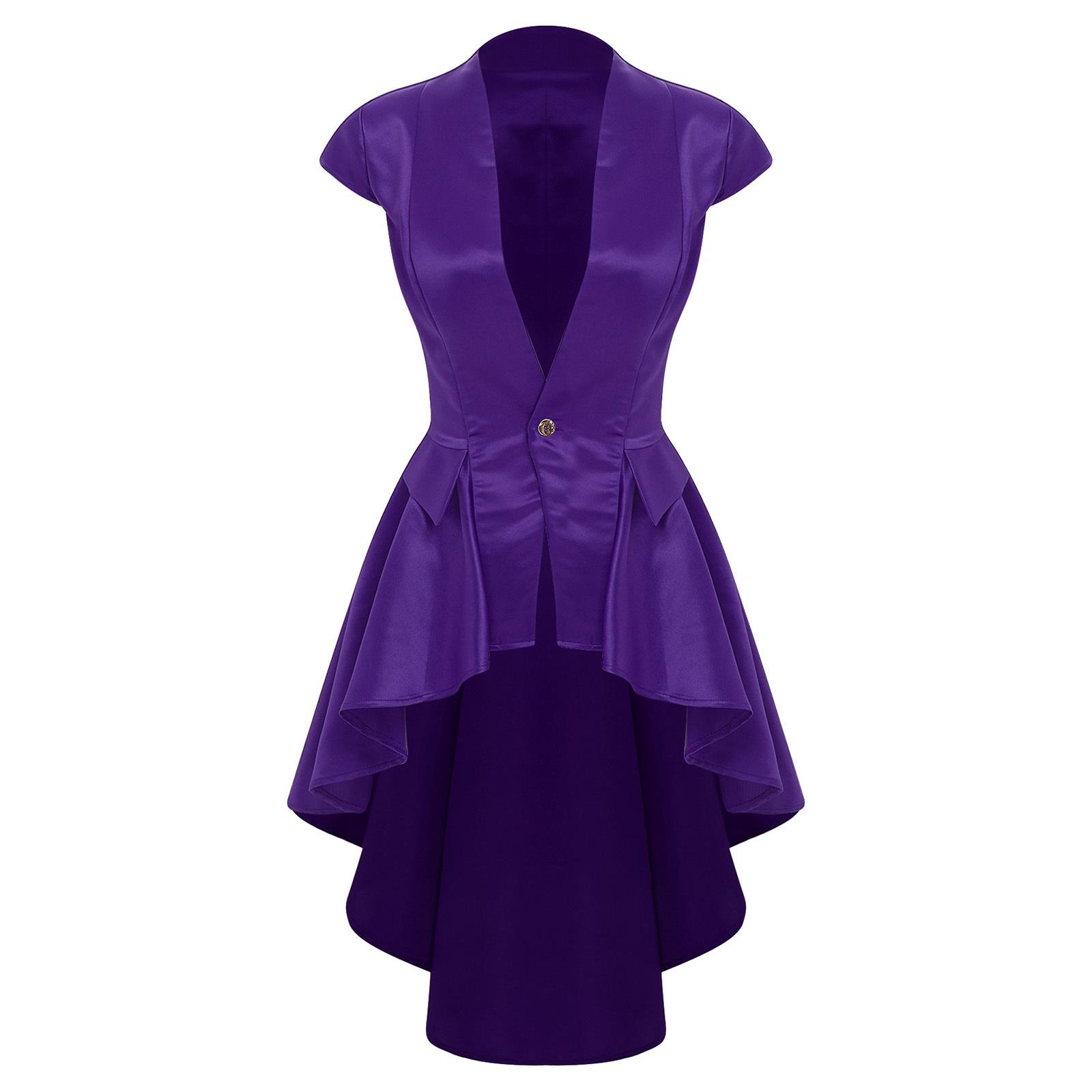 

Жіночий готичний стімпанк жакет з глибоким V-подібним вирізом, рукавами-ліхтариками та одним ґудзиком, вікторіанський фрак S фіолетовий